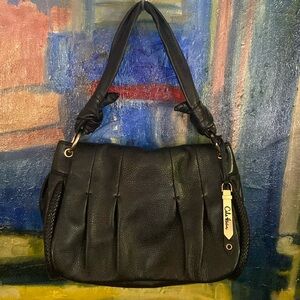 COLE HAAN // ltd ed black buttery leather knot strap magnetic flap shoulder bag
